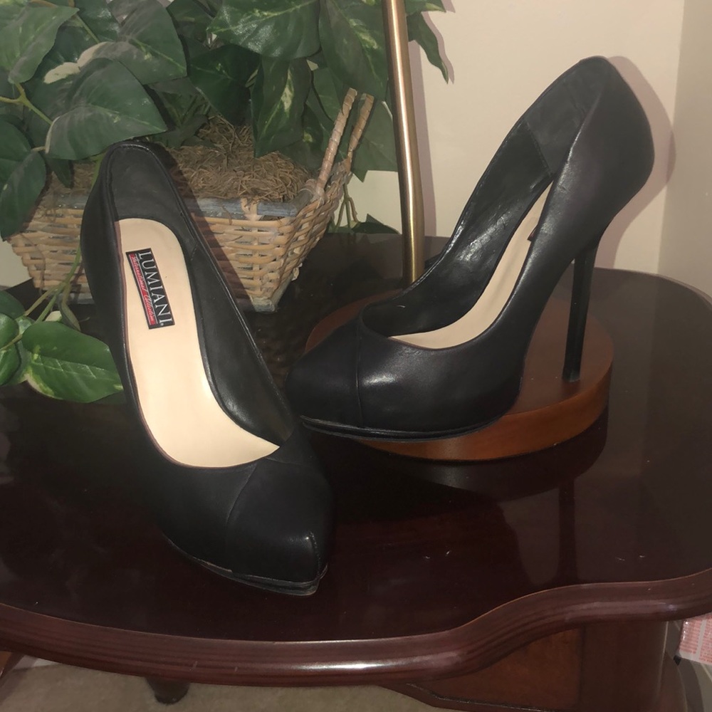 Lumiani Black High Leather Pumps Size 8